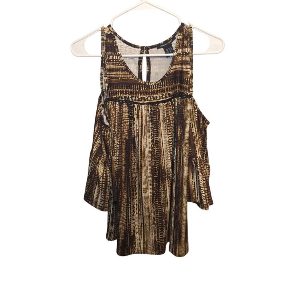 Robert Louis Women's Brown Bell Sleeve Cold Shoulder Top Size Small NWT RN87348